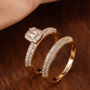 2 peças de anel Dourado de decoração de zircão